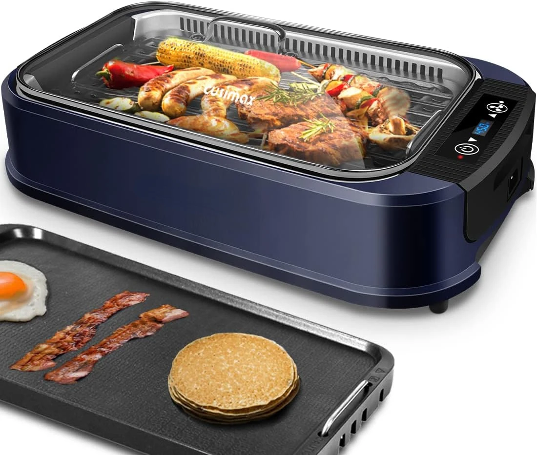 

Indoor Grill, Grill with Tempered Glass Lid, 1500 Indoor Grill & Flat Top Griddle for CUSIMAX Smokeless Grills, Pancake Gr
