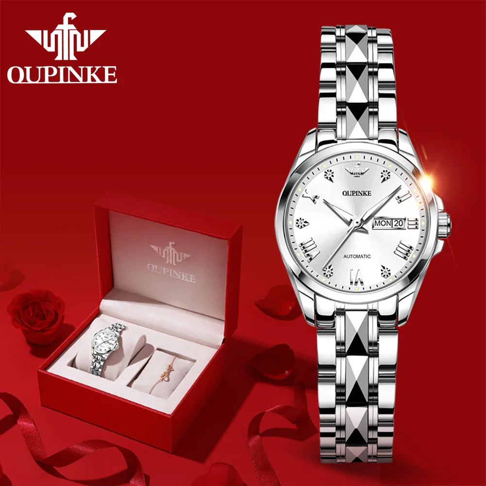

OUPINKE Women Mechanical Watch Luxury Tungsten steel Gift Bracelet Elegant Ladies Waterproof Automatic Watch Relogio Feminino