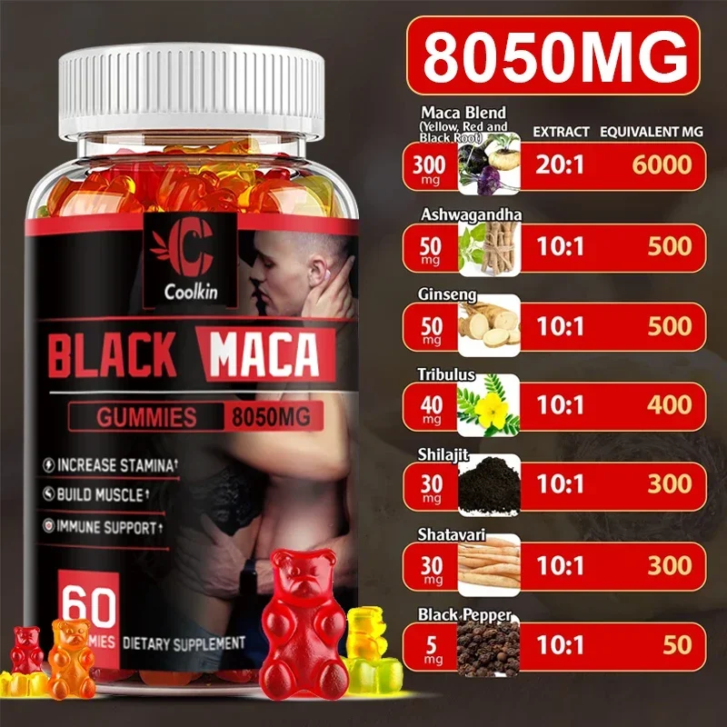 Black Maca Gummies-Performance and Mood Supplement, Supports Natural Health, Muscle Growth, Energy-60 Gummies