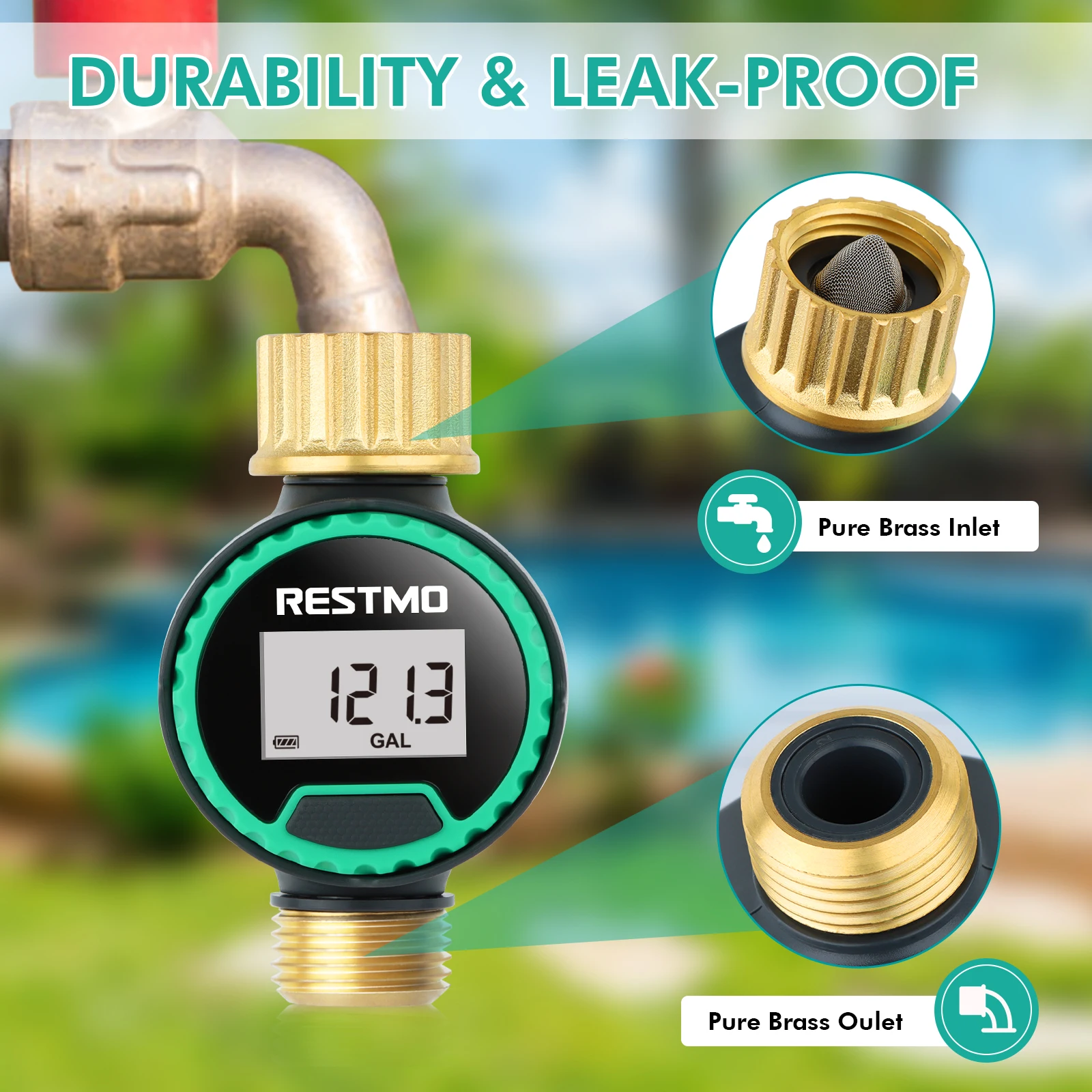 High Accuracy Digital Water Flow Meter Measure Water Consumption and Flow Rate for Outdoor Garden Watering/RV Tank Filling