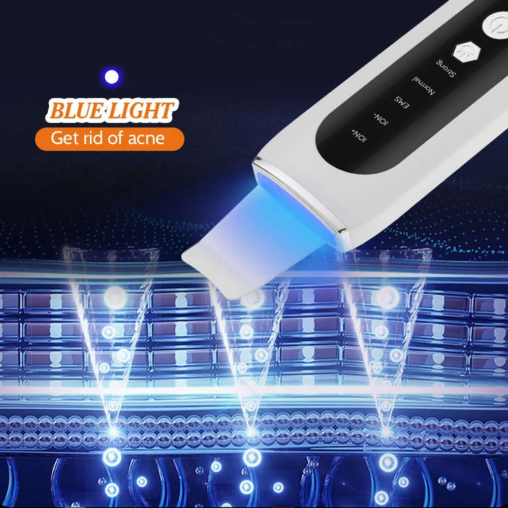 LED Ultrasonic Skin Scrubber Skin Lifting Tightening EMS Spatula Ion Deep Facial Pore Cleansing Machine Blackhead Remover