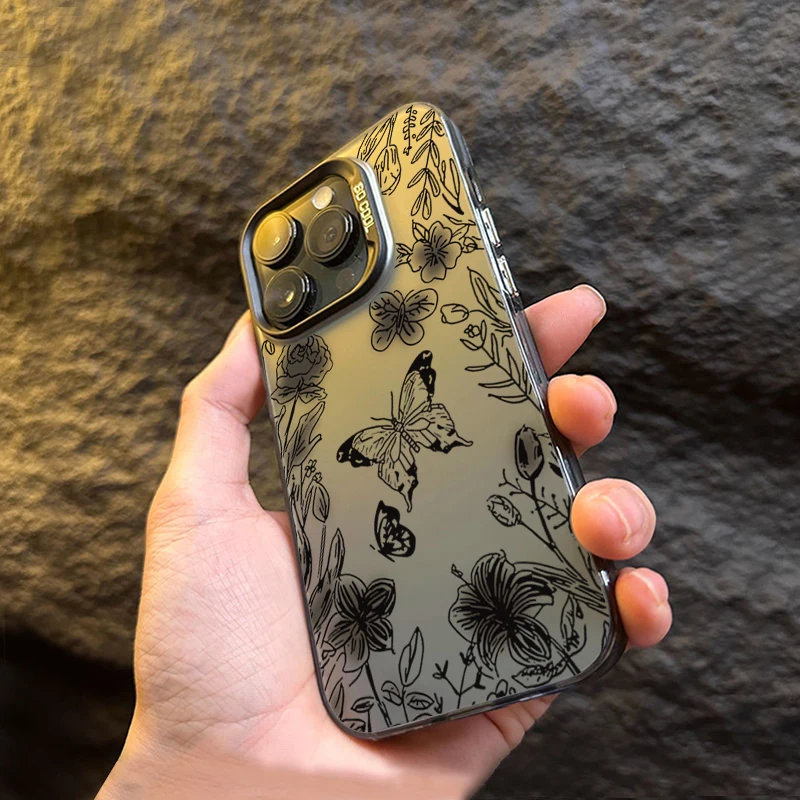 Black Butterfly Flowers Electroplate IMD Phone Case