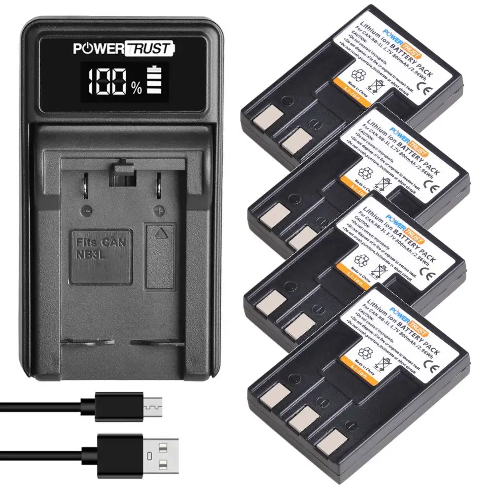 Powertrust Nb-3L Batteria + Caricabatterie Per Canon Powershot Sd10,Sd100,Sd110,Sd20,Sd500,Sd550,Digital Ixus 700,750,I5, Digital 30,30A