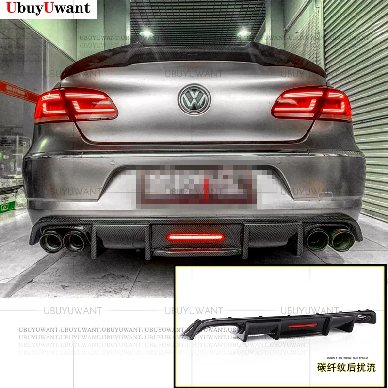 

Suitable For Volkswagen Passat CC Spoiler 2009-2017 Shark Style with LED Light Diffuser Bumper Guard Carbon Fiber Rear Lip