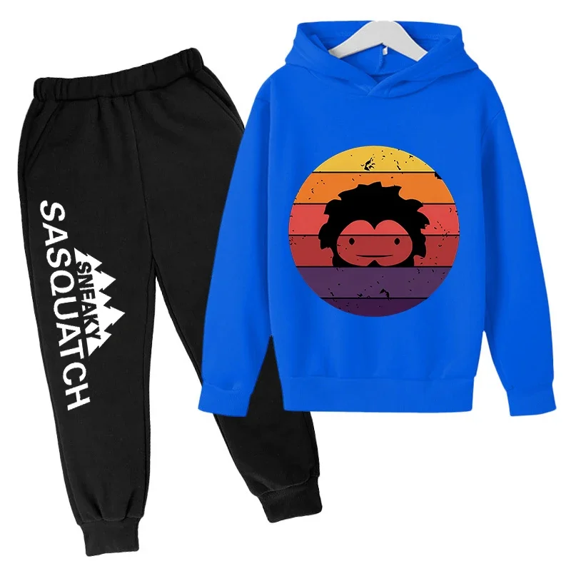 thumbnail image 1 of Conjunto de sudadera con capucha y pantalones de polar para niños, conjunto de 2 piezas, chándal, estampado de cabeza grande de Sasquatch furtivo, 1 of 5