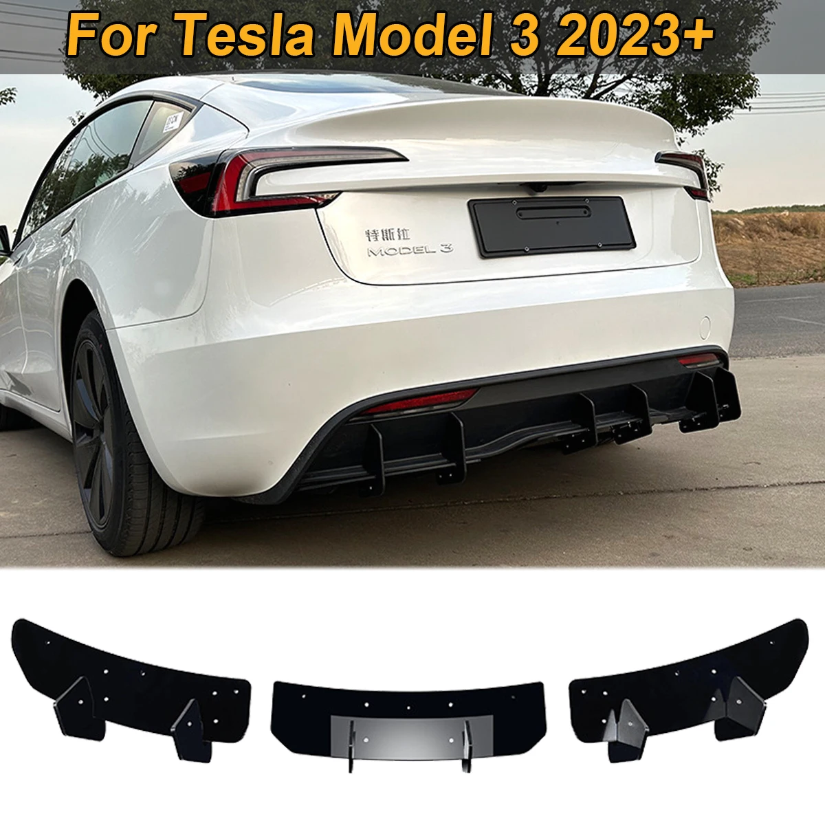 

Сплиттер боковой для заднего бампера Tesla Model 3 2023, 3 шт./комплект