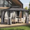 10'x 12' Hardtop , Outdoor Dual-Layer Galvanized Steel Double Roof Canopy with Netting and Curtains, Gazebos 1