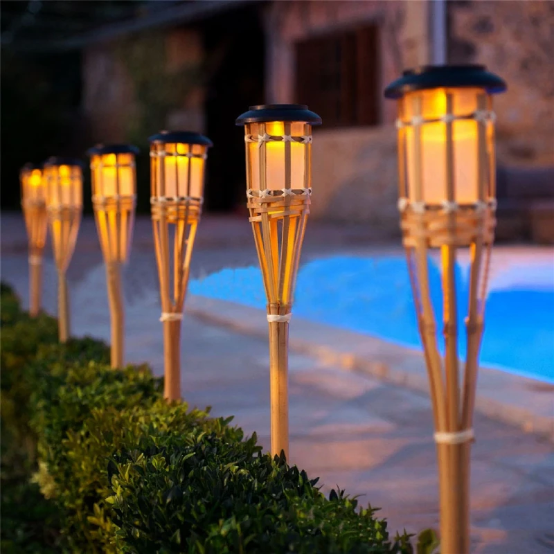 

Led Bamboo Solar Garden Light Flame Lawn Lamp Solar Flame Light Outdoor Waterproof Automatic Torch Light For Fence House Pathway
