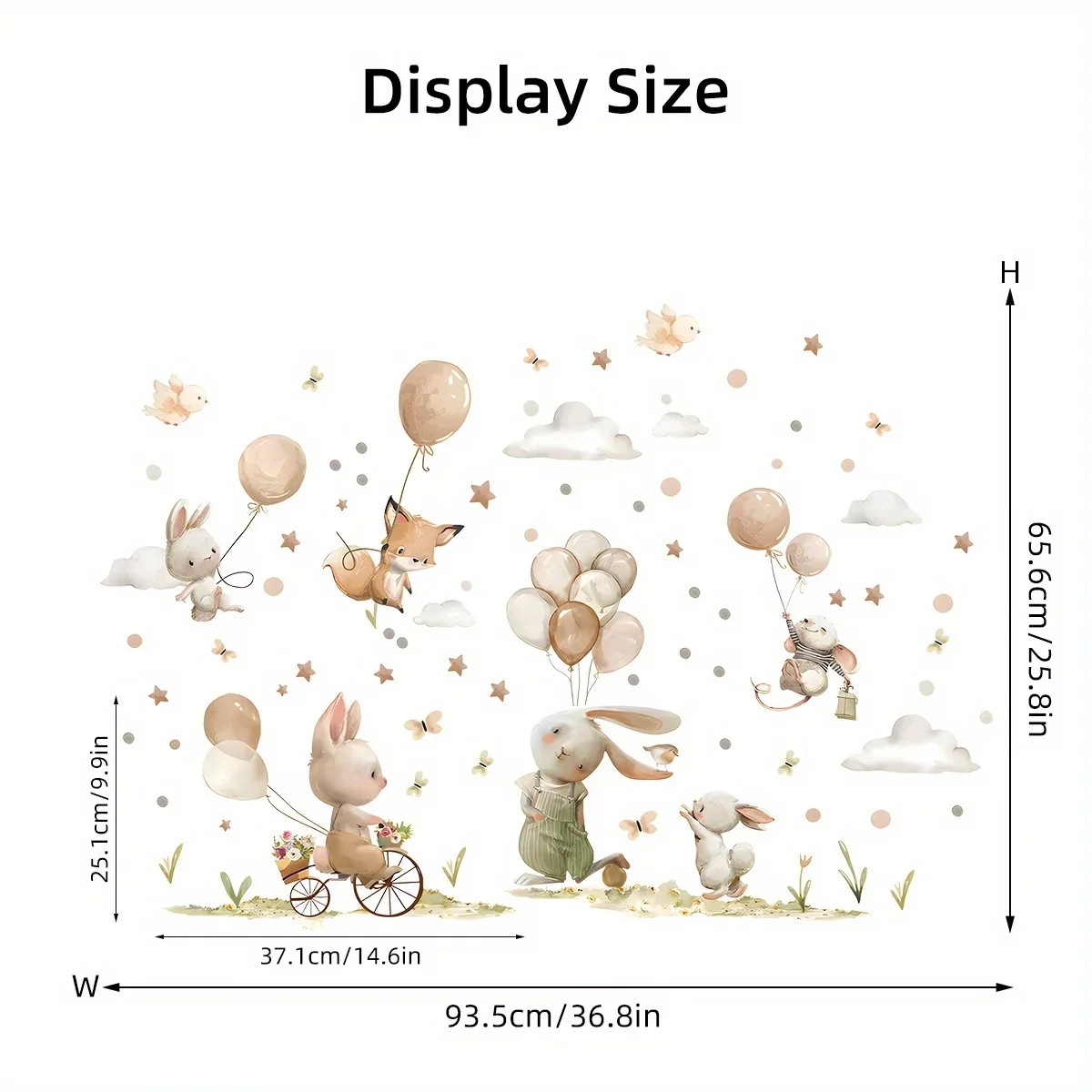 Wall Stickers Cartoon Cute Rabbit Fox Balloon Grassland Forest Animal for Bedroom Living Room Nursery Decoration