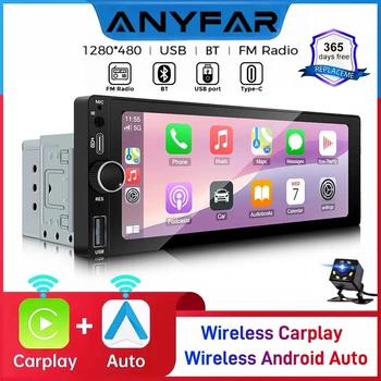 ANYFAR 6,86 "1280*480 1 Din reproductor MP5 Radio de coche inalámbrico Carplay Android Auto reproductor Multimedia 1Din FM Auto Radio estéreo 1
