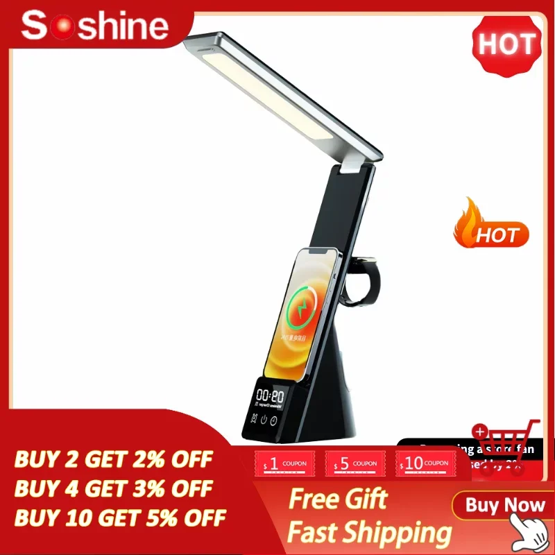 

NEW Mobile Phone Fast Wireless Charger Creative Folding Protection Lamp Touch Stepless Dimming Alarm Clock For Universal Model