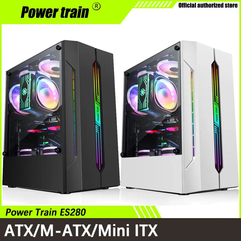 

Power Train ES280 Desktop Computer Case RGB Colorful Light Bar ATX Motherboard Competitive Game Chassis For 240 Water-Cooler