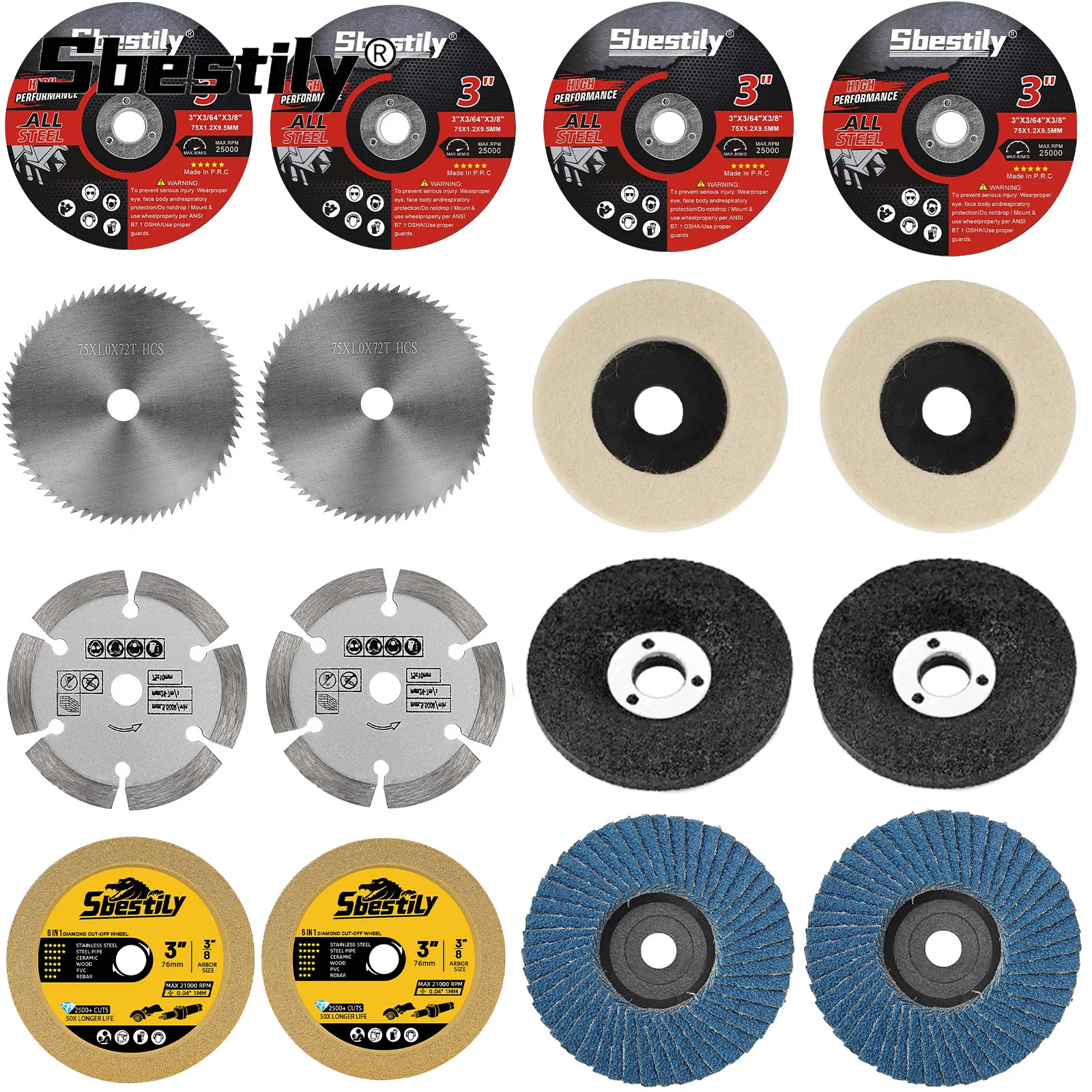 75mm cutting disc griding wheel mini circular resin saw blade 3" wool polishing disc metal wood cutting abrasive tool 16pcs