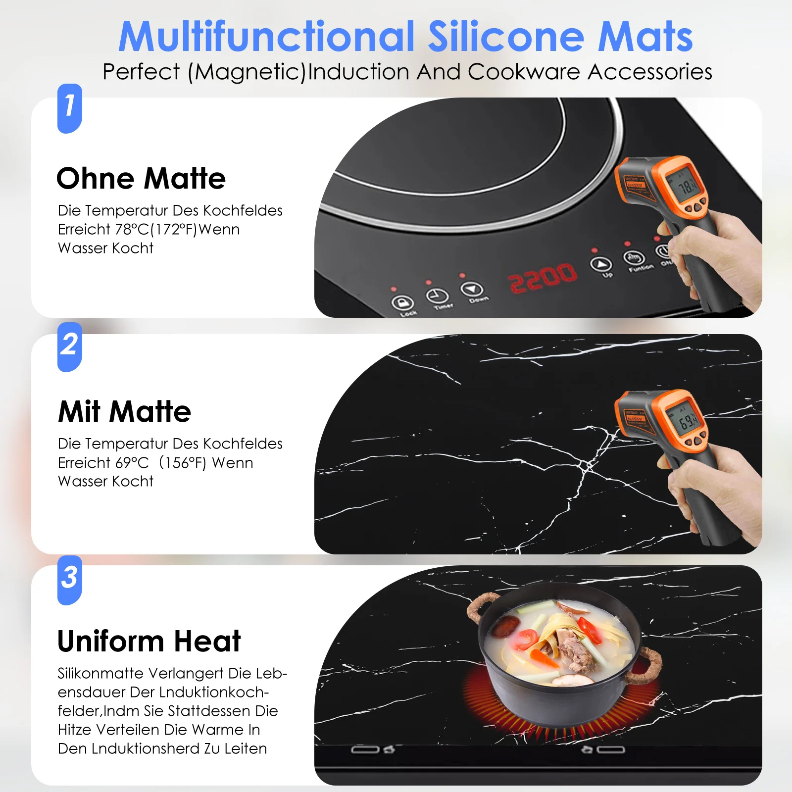 Large Induction Hob Protector Mat 52x78cm,Induction Hob Cover - Cooktop Scratch Protector Multifunctional Silicone Mats