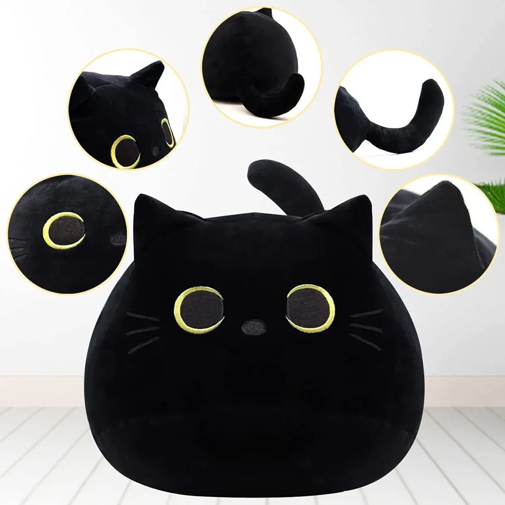 Cat Stuffed Animal Toy Pillow, Soft Plush Pillow, Black Cat Plush Toy, Gifts for Boys Girls Kids