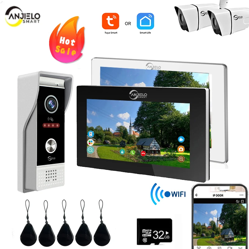 

1080P 10 Inch 7 Touch Monitor Wireless Wifi Intercom Video Doorbell Smart APP Home Intercom Kit RFID Access Control Systems