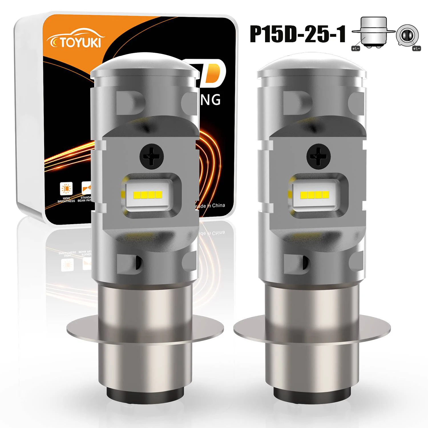 TOYUKI P15D-25-1 LED Motorcycle Light Hi/Lo Beam Conversion Kit for Motorbike ATV UTV Headlight 3000LM 12V 6000K