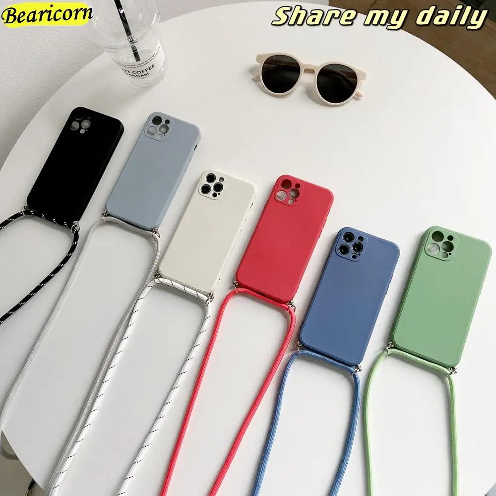 크로스 바디 목걸이 스트랩 코드 액체 실리콘 케이스, OPPO A57S A57E A58 A58X A59 F1S A59S A7 A5S A12 A71 A73 A74 A77 A79 커버