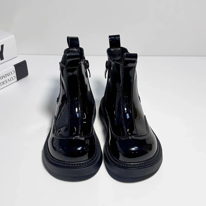 Kids Fashion Ankle Boots for Boys Girls Unisex Glossy PU Leather Rubber Boots Classic Chelsea Boots 2025 Autumn Winter Brand New