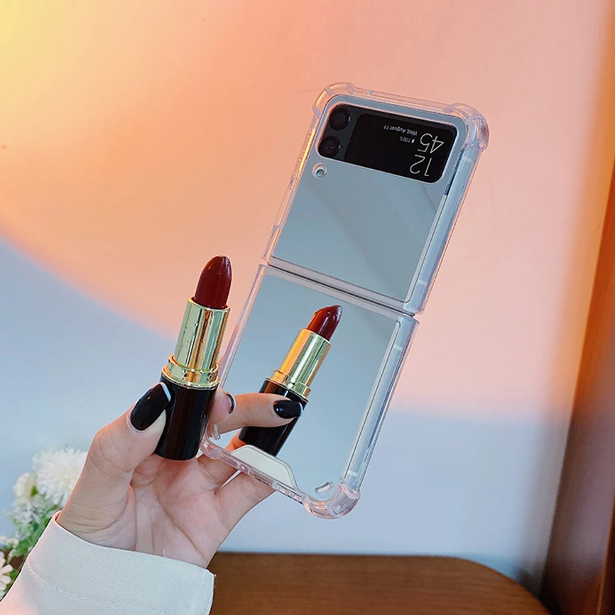 Зеркальный чехол для телефона с полным обзором Samsung Galaxy Z Flip 3 5G противоударный из