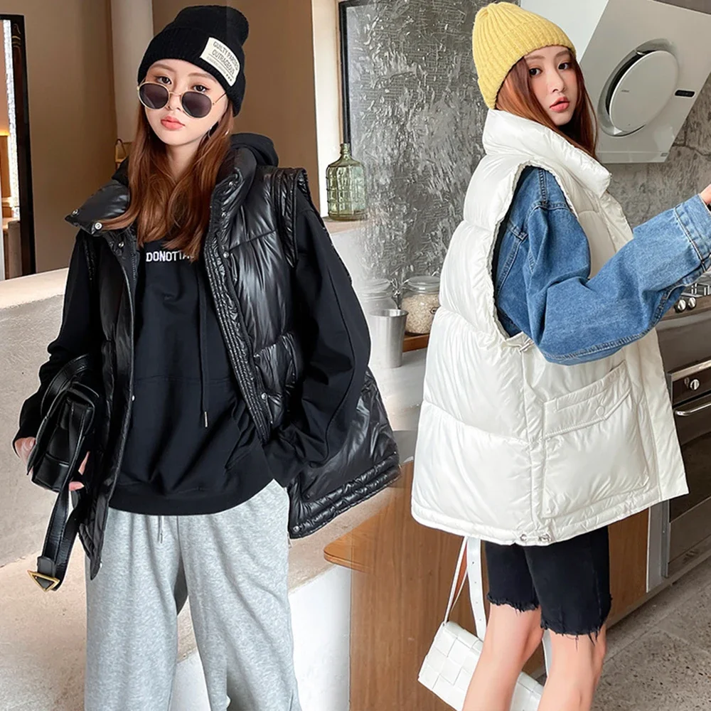 2021 New Autumn Women Down Cotton Vest Lady Short Sleeveless Cotton Jacket Winter Warm Female Jackets Outwear Solid Korean Style