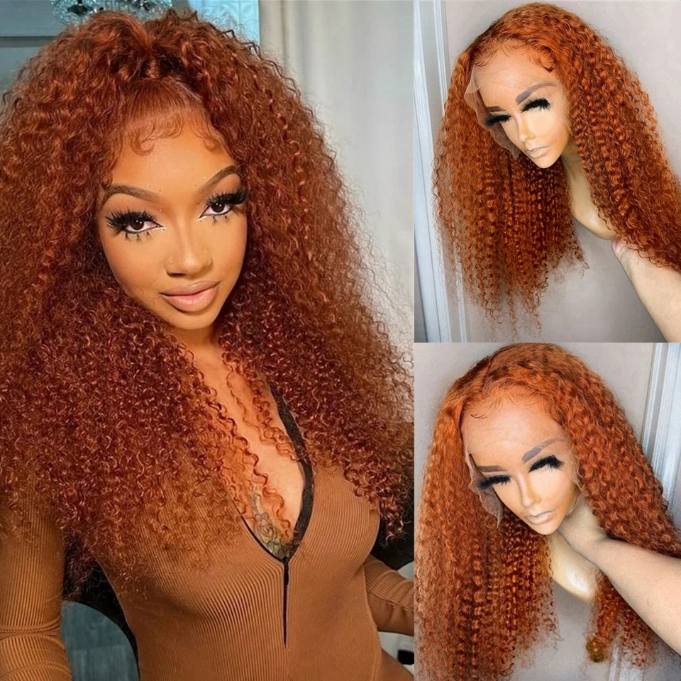 

26“Long Soft Ginger Orange Kinky Curly Lace Front Wig For Black Women Baby Hair Glueless Pre Plucked Heat Resistant Deep Wave