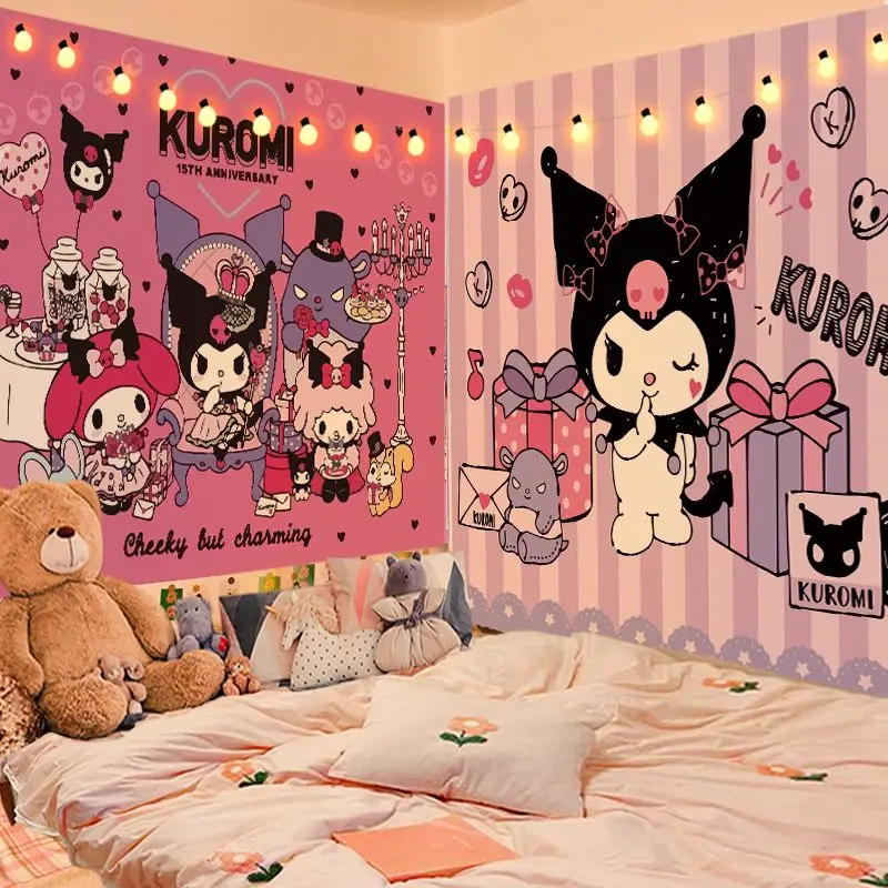

Новинка фон Sanrio с изображением собаки из нефрита в стиле Ins с изображением мультяшных сердечек Kuromi подвесная ткань для комнаты на день рождения декоративная ткань
