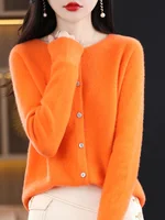 Addonee Women 100% Merino Wool Sweater Cashmere O-neck Cardigan Raglan Sleeve Classical Knitwear Solid Fashion Basic Clothing 2