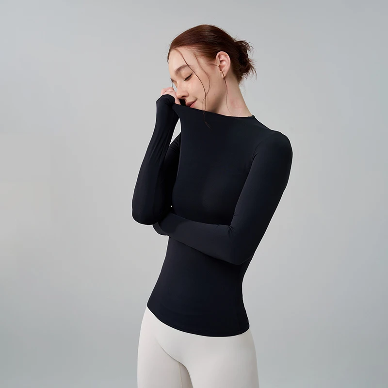 5 Colors Half-High Collar Slim Fit Yoga Top Women's Pilates Pullover Sports Long Sleeve High Elastic Fitness T Shirt sports t shirt yoga top yoga shirt sports shirt