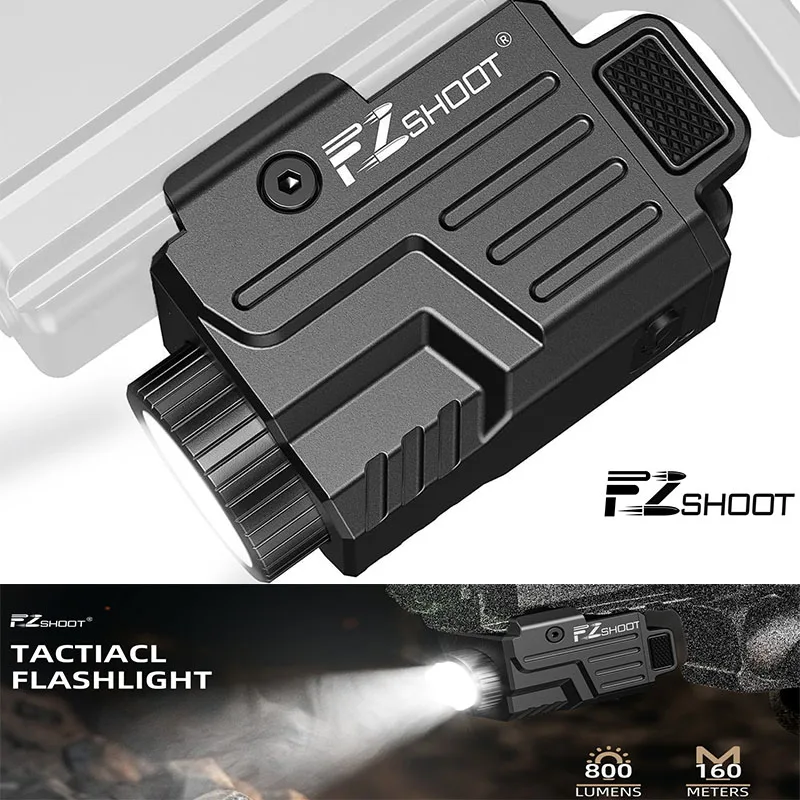 800 Lumens Pistol Flashlight Compitable Picatinny GL Rails Rechargeable Tactical Gun Light Strobe Mode Home Defense Hunt