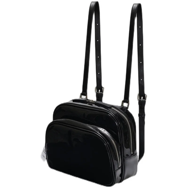 Fashion Mini Black Backpack Women Shiny Bag Pure Color Leather Backpacks for Girls Small Ladies Casual Double-Shoulder Backpack