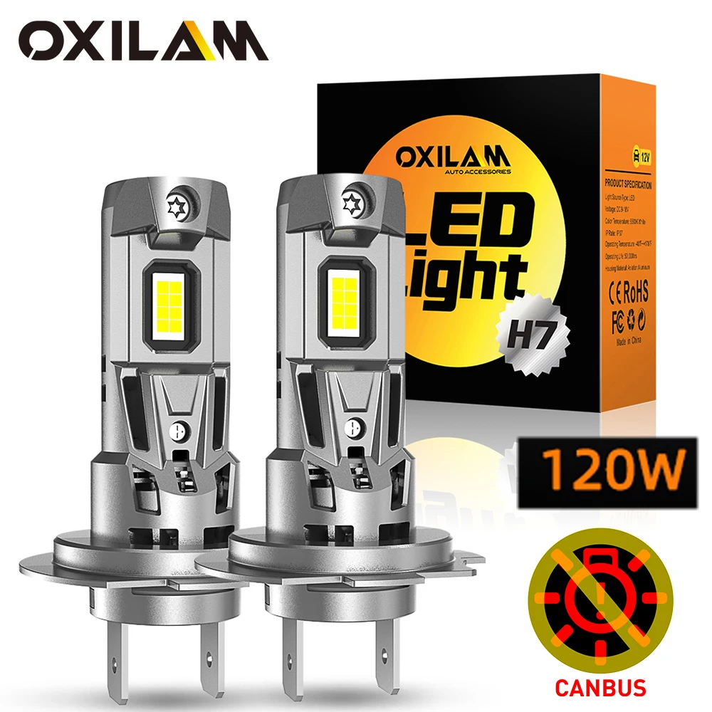 

OXILAM 2 шт. H7 светодиодный Lights Canbus 120 лм Вт беспроводной турбо супер яркий CSP 12 В 1:1 мини-дизайн Автомобильная фара для автомобиля