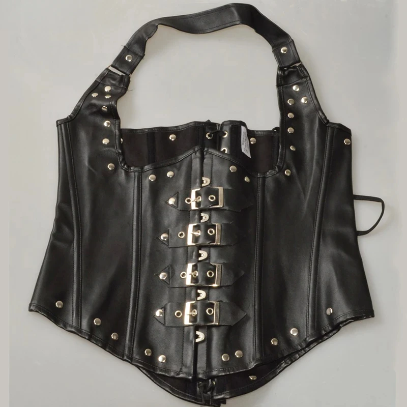 Sexy Leather Bustier Steampunk Corset Steel Boned Corselet Overbust Lace Up Women Vest Waist Cincher Corsets Black Plus Size 6XL
