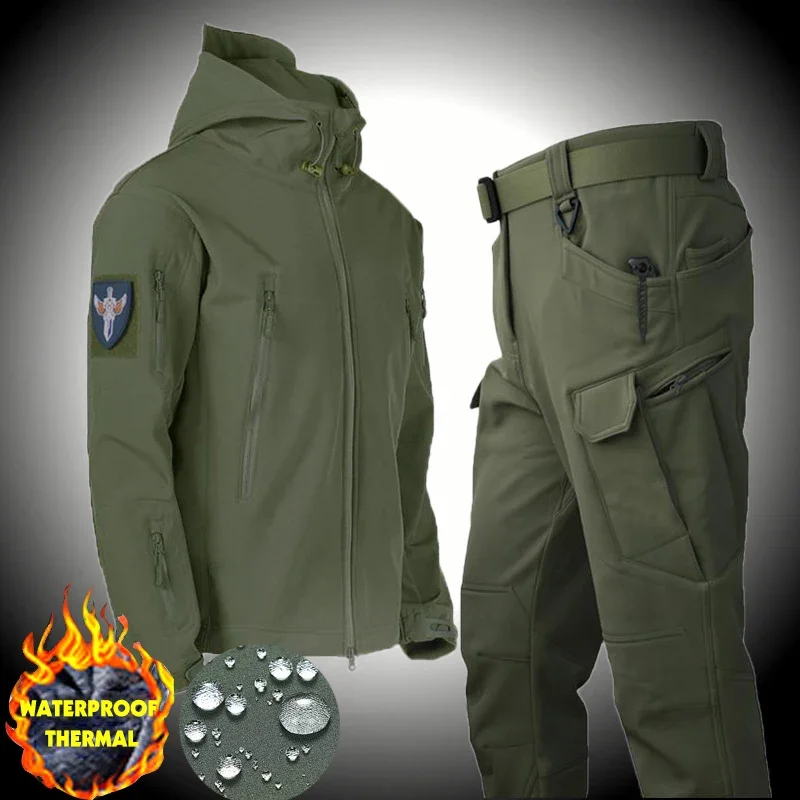 Fleece Autumn Military Men Jacket Waterproof Suit Fishing Warm