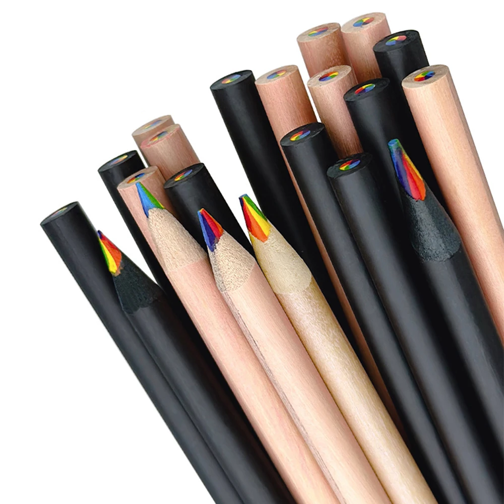 Vibrant Rainbow Colored Wooden Drawing Pencils