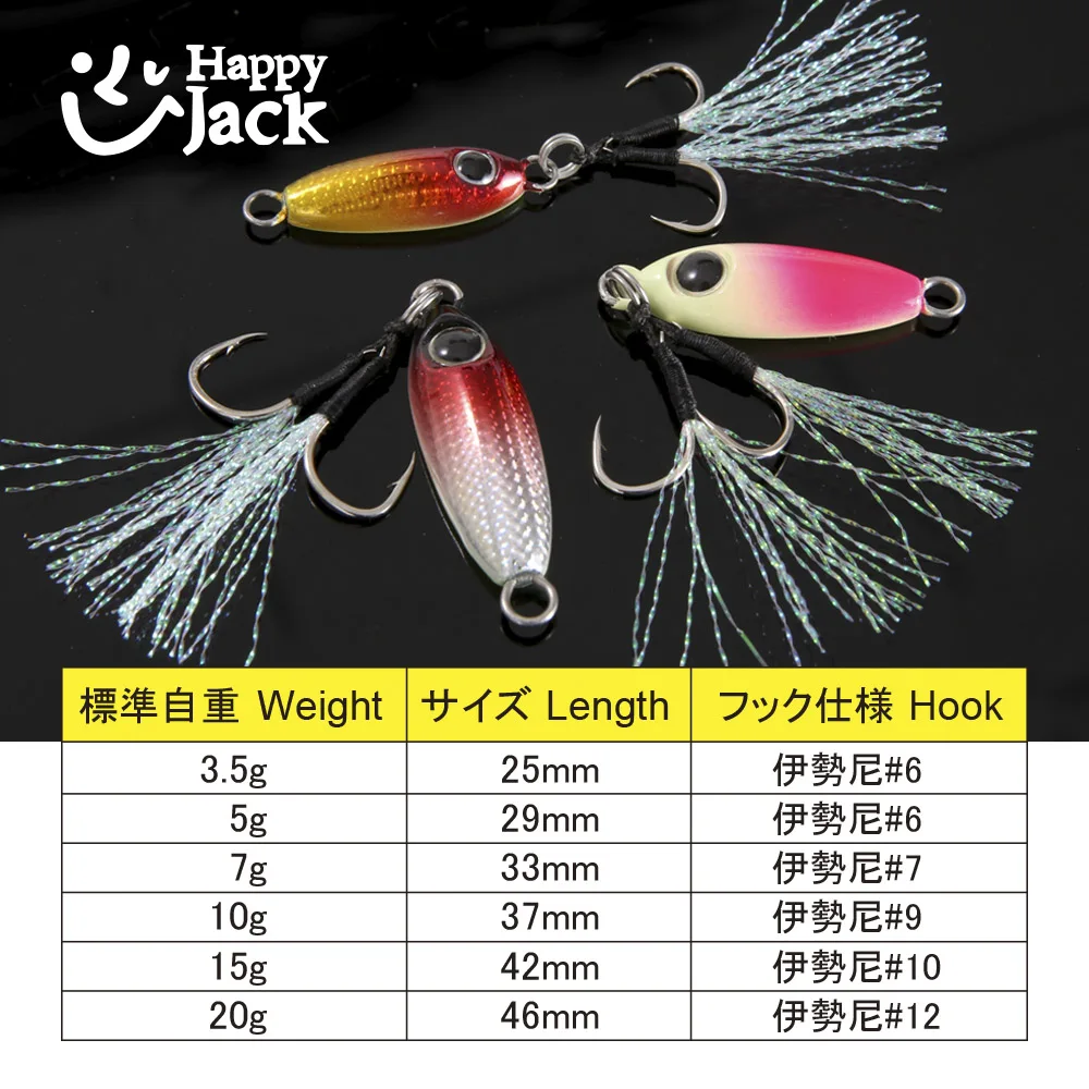 HappyJack Rockfishing Slow Drop Micro Cast Metal Jig 3.5G 5G 7G 10G 15G 20G Micro jig  Shore Casting Jigging Spoon Saltwater JIG 5