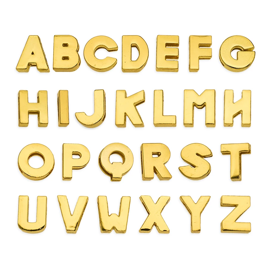 Gold Color Alphabet A-Z Alloy 1pcs 8mm Slide Letters Charms Fit DIY Wristband Bracelet Pet Collar Jewelry Making Women Kids Gift