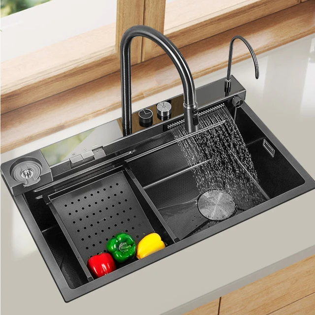 CharacterKitchen-Évier cascade en acier inoxydable 304, affichage  numérique, grand nœud simple, tactile multifonction, robinet cascade -  AliExpress