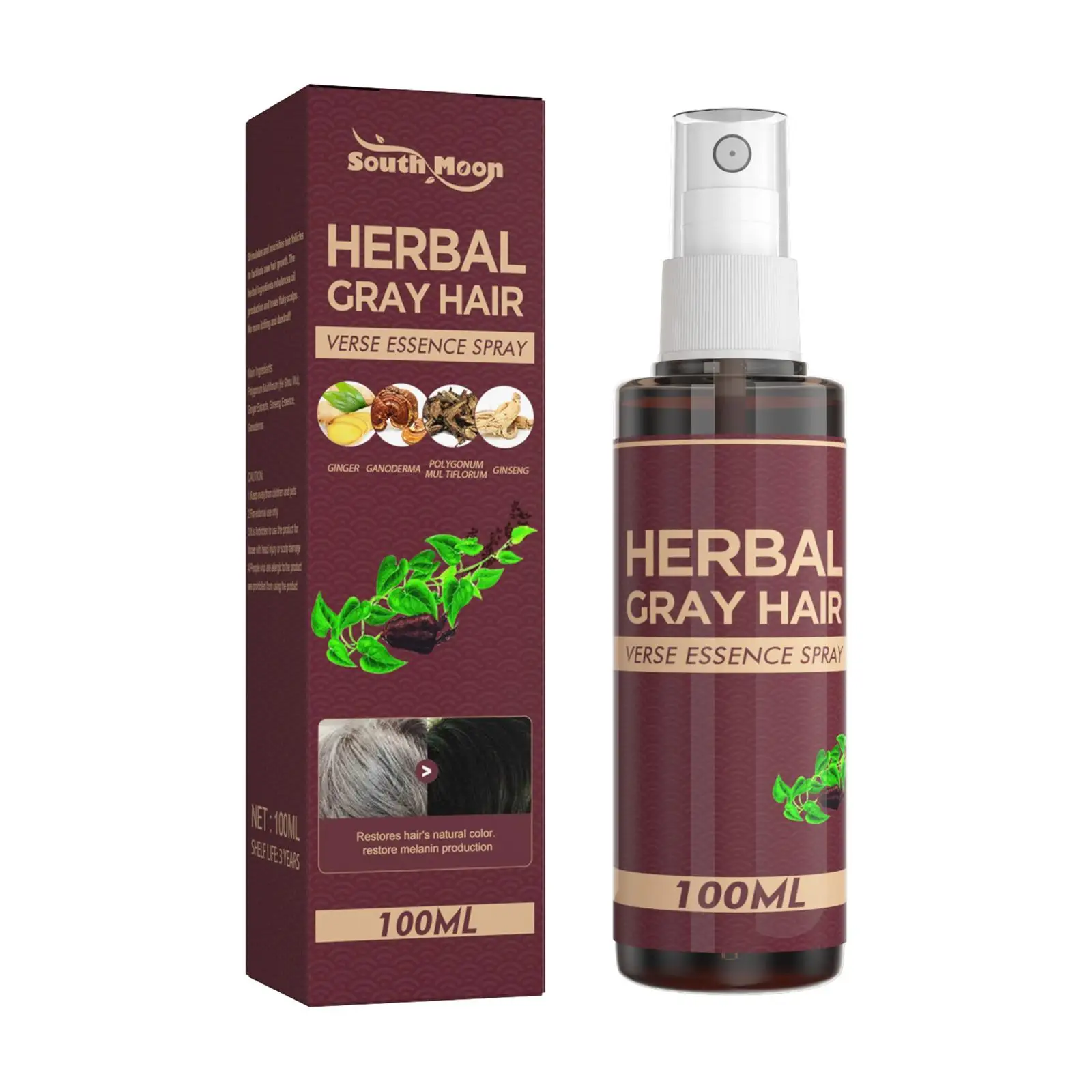 100ml Anti White Hair Spray Herbal Reduce Gray Spray Care To Scalp Hair Repair White Treatment Black Serum Nourish Y2M2