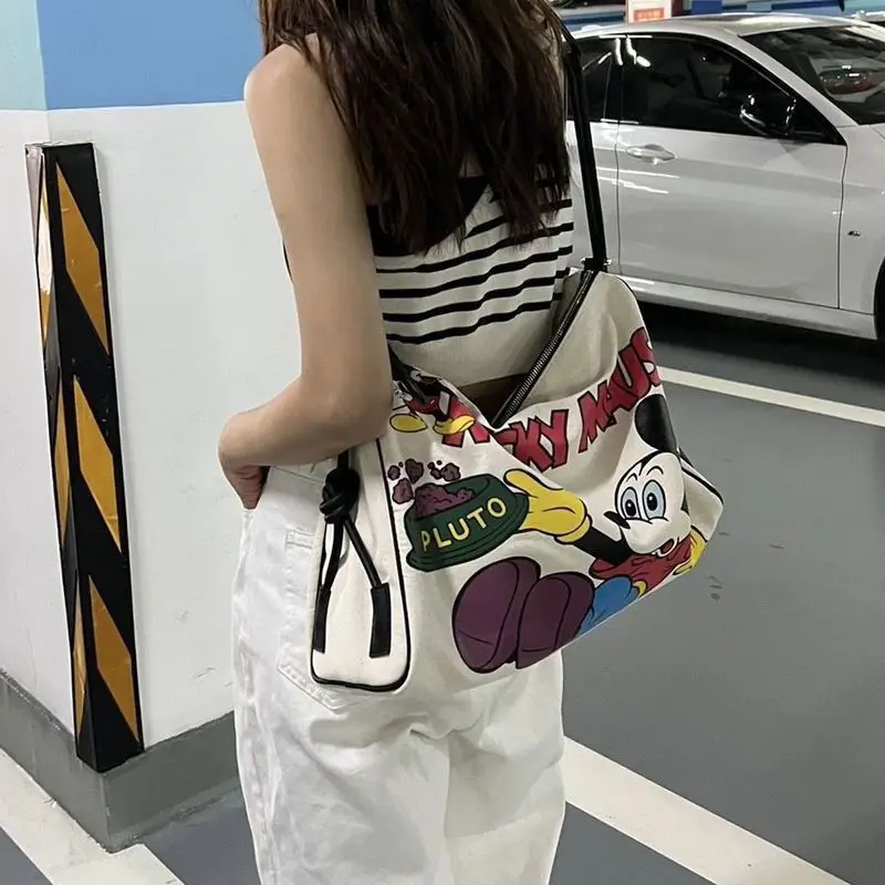 

2024 New Mickey Canvas Tote Bag For Girls Large Capacity Fashion One Shoulder Crossbody Bag Commuter Travel Bag