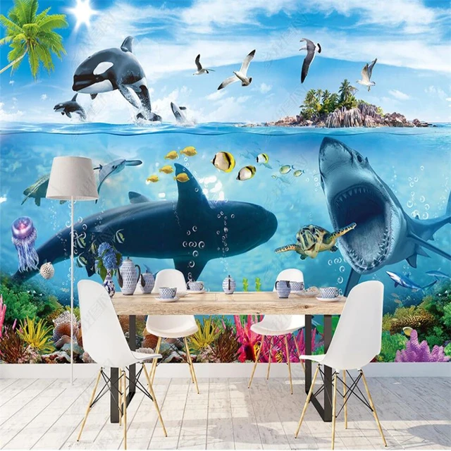 Modern Minimalist 3D Underwater World Shark Whale Children's Room