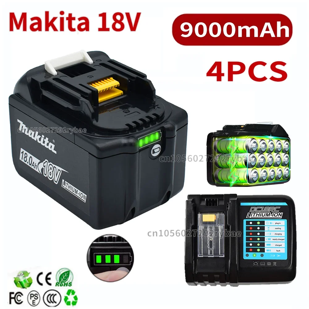 Makita 18V 9Ah 9000Mah Batteria Ricaricabile Agli Ioni Di Litio Agli Ioni Di Litio Caricabatterie Per Bl1860B Bl1850 Bl1830 Bl1815 Lxt400