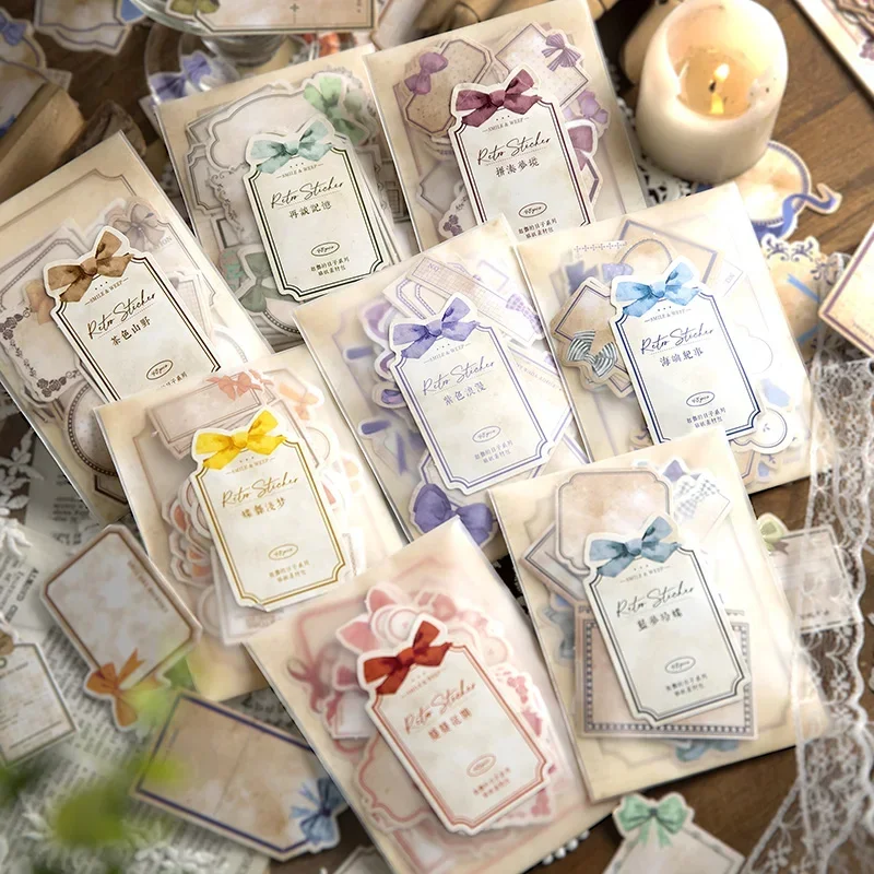 

48 pcs/pack Material Sticker Pack Fresh artistic bow border hand tent DIY collage Material paper Memo Pad 8 styles