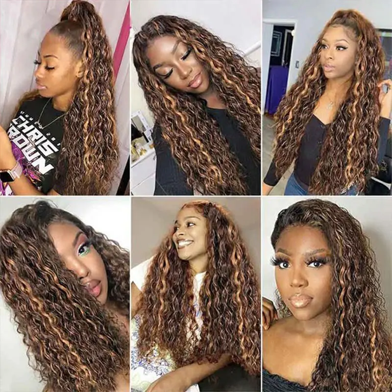 Highlight Color Water Wave Lace Front Wig Brazilian 100% Human Hair Lace Frontal Wigs Ombre Curly Human Hair Wig 5