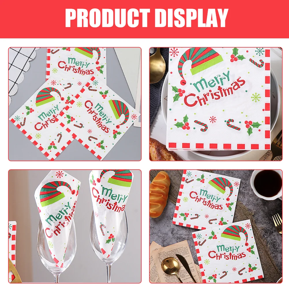 100 Pcs Christmas Napkins Printing Table Decoration Tissue Paper for Xmas Guest Towels Party Use Cartoon Pattern