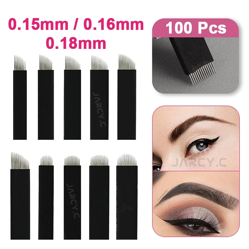 

100pcs Permanent Makeup Manual Blade 0.15/0.16/0.18mm Flex Nano Microblading Needles Manual Eyebrow Tattoo Needle Laminas Tebori