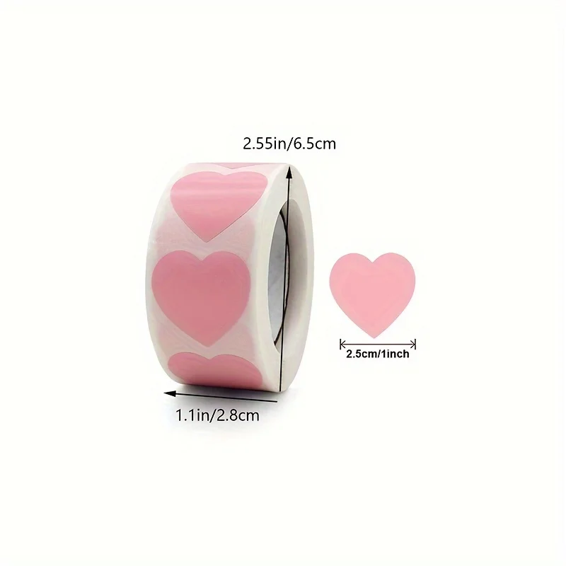 Enchanting Pink Heart Stickers - 500pcs/Roll Self-Adhesive Labels for Wedding and Gift Decoration