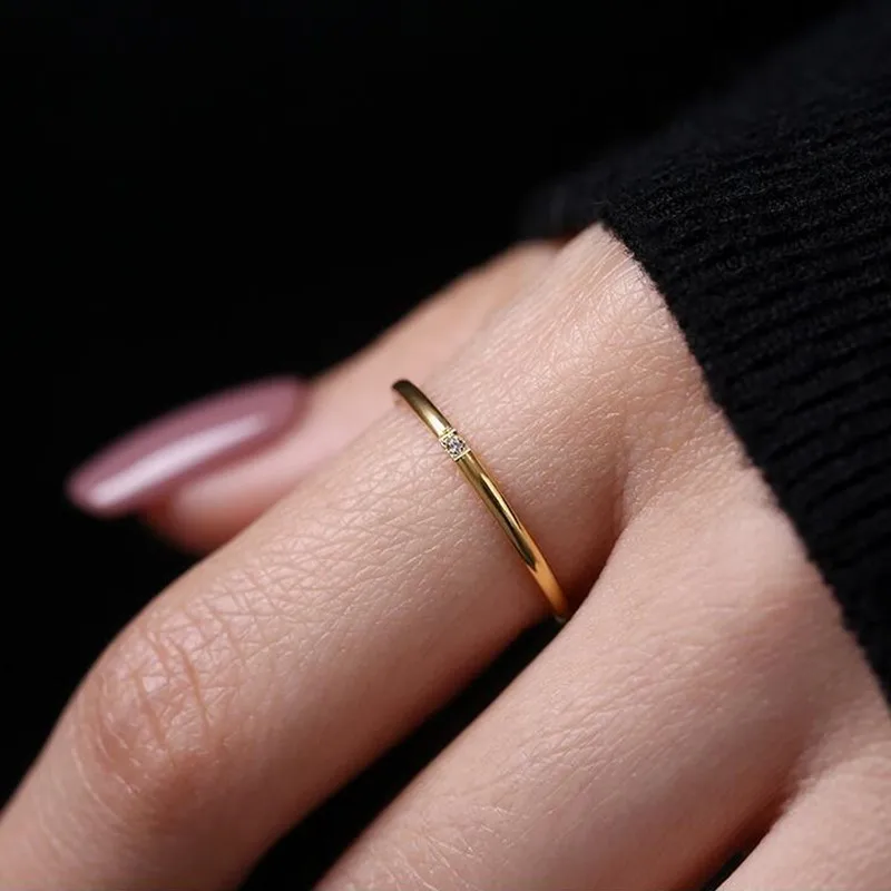 1mm Thin Stainless Steel CZ Inlay Stackable Ring Wedding Band for Women Girl Size 3-10 3