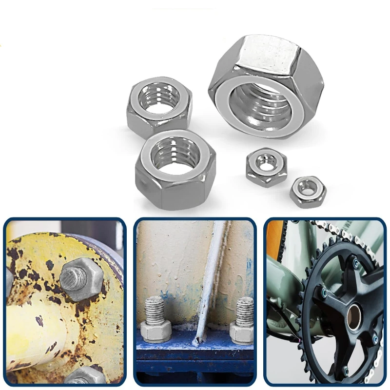 DIN934 Metric Hex Nuts M3 M4 M5 M6 M8 M10 M12 100 5Pcs 304 Stainless Steel Standard Nut for Bolt hexagon nuts