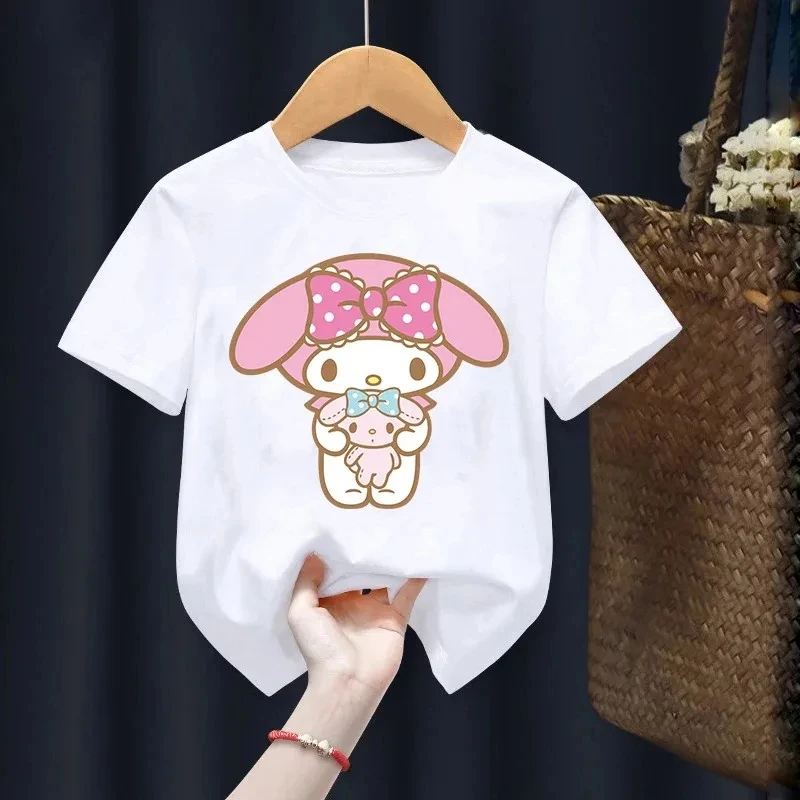 Kawaii Y2k 소녀용 마이 멜로디 티셔츠, 대형 하라주쿠 티, 어린이 티셔츠, 가족 매칭 의상